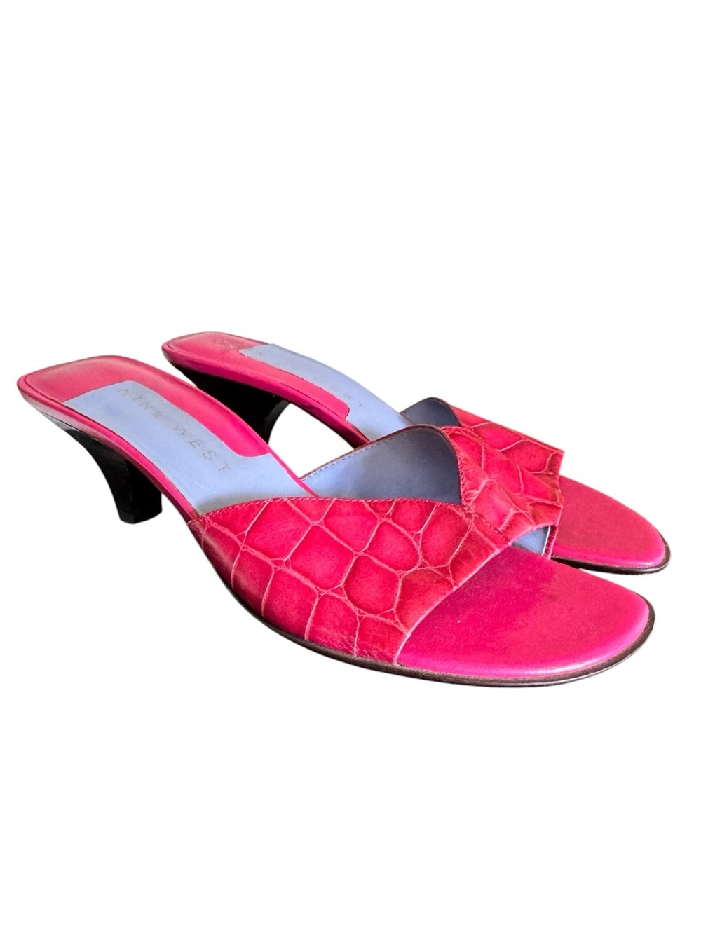 Nine West Hot Pink Croc-Embossed Slide Sandals